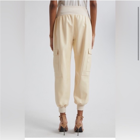 New Cinq a Sept Giles Faux Leather Cargo Jogger Pants Dune Beige Cream Sz M - Picture 3 of 16